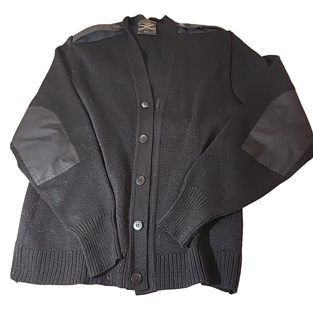 Military Equipment of America Sweater‎ Elbow Patches Button Down Black Mens 42 L